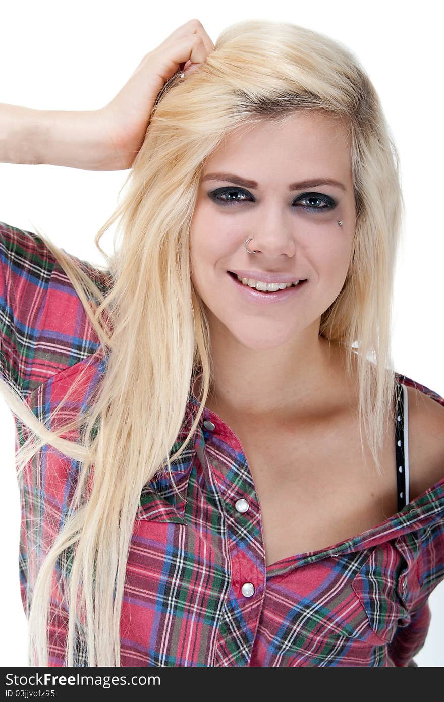 Sexy young blonde female against white