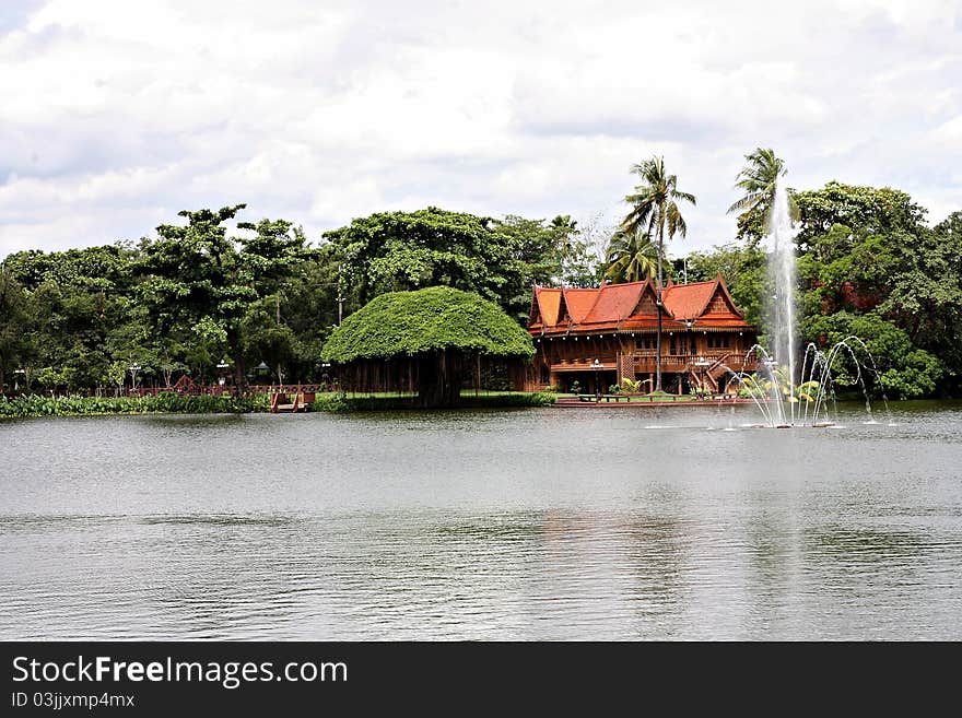 The Traditional Thai house and river.