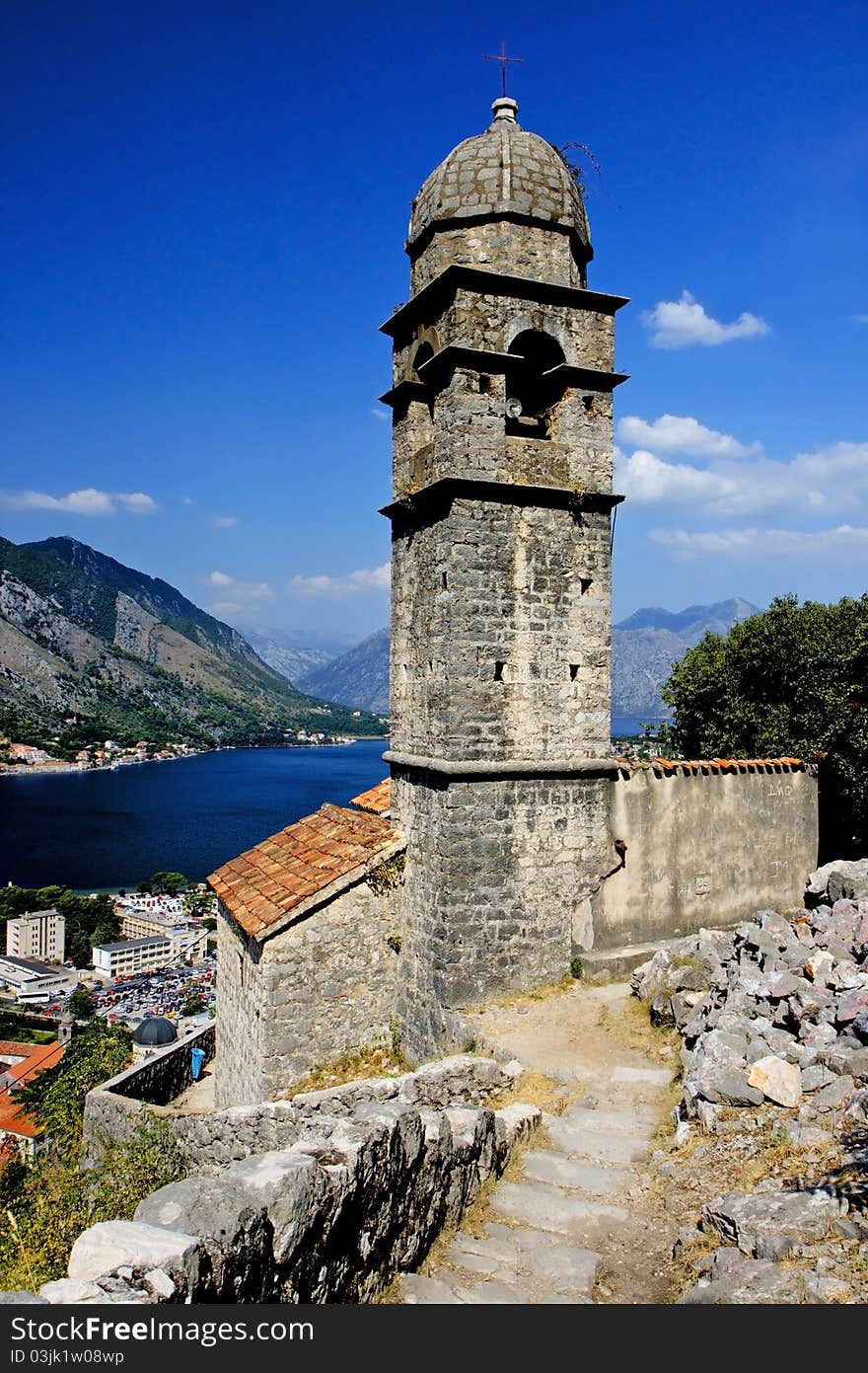 Ancient church with deep blue sky