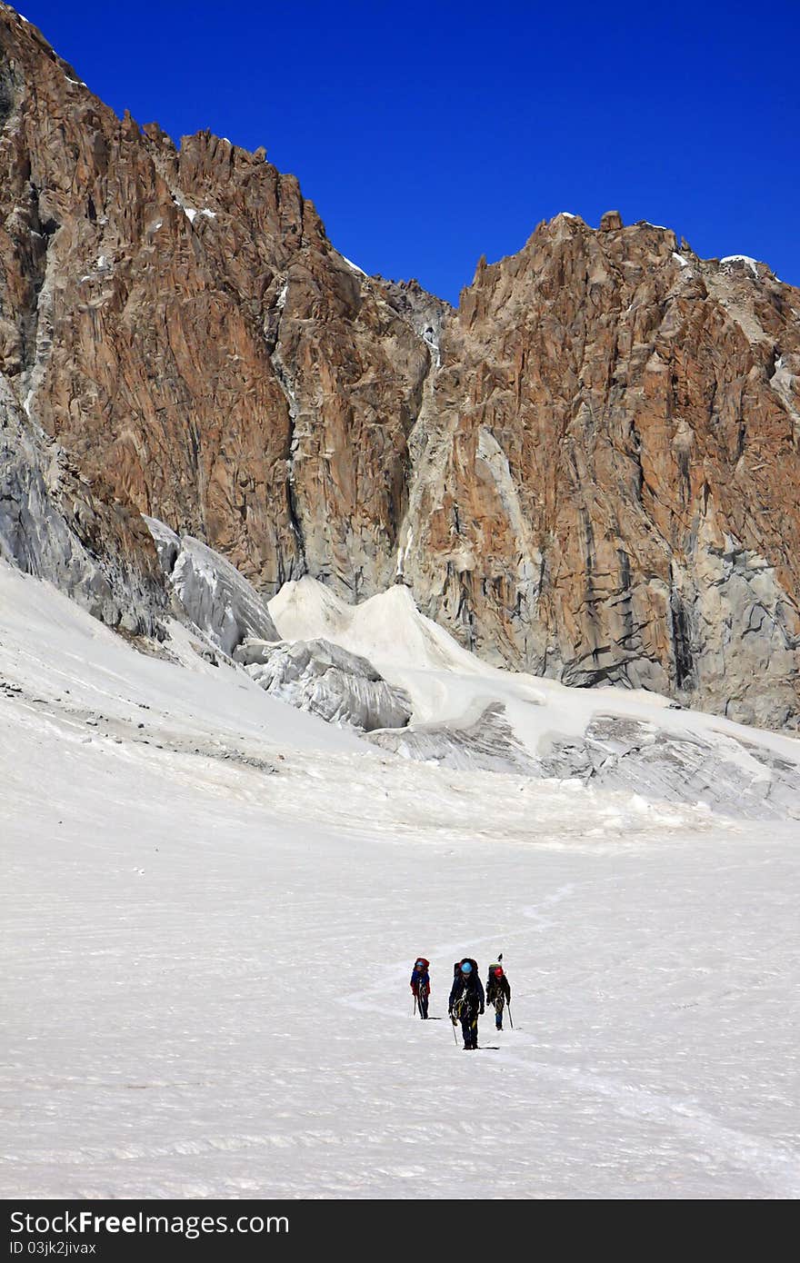 Climbers in the snowy mountains