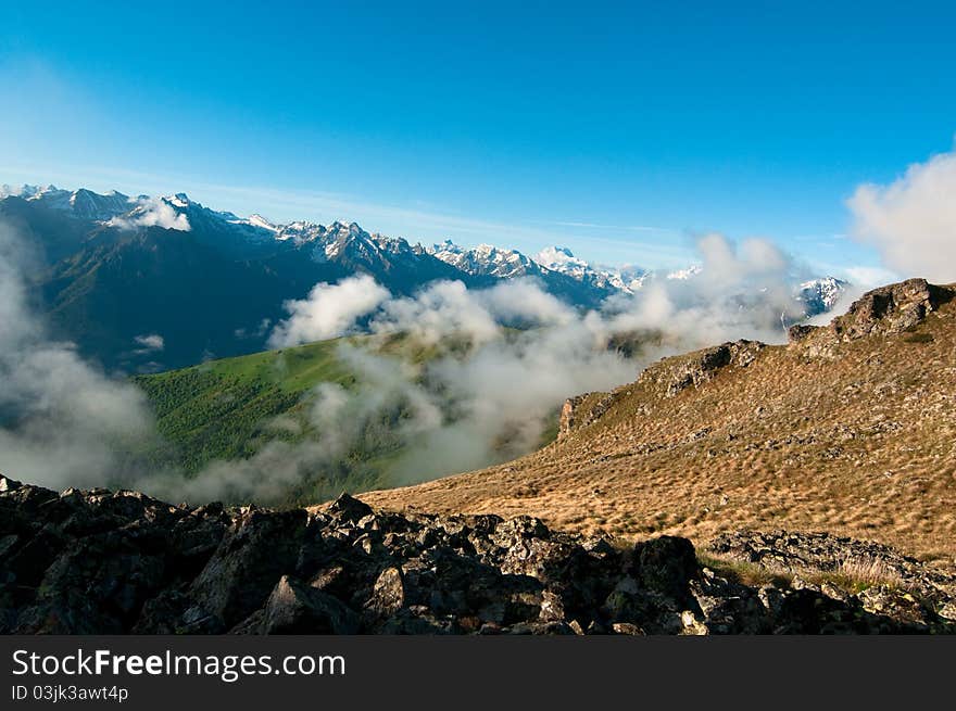 A sunrise over Caucasus mountains