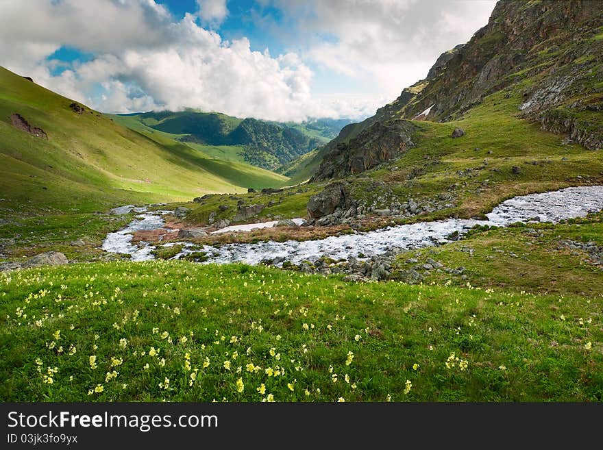 Caucasus mountains and a river