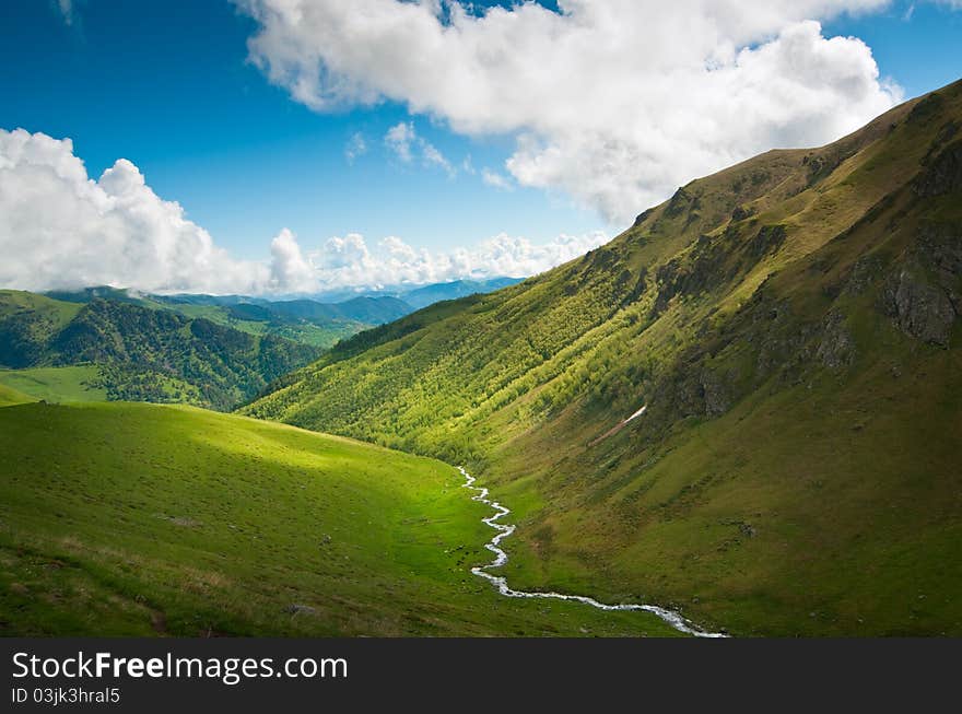 A sunrise over Caucasus mountains