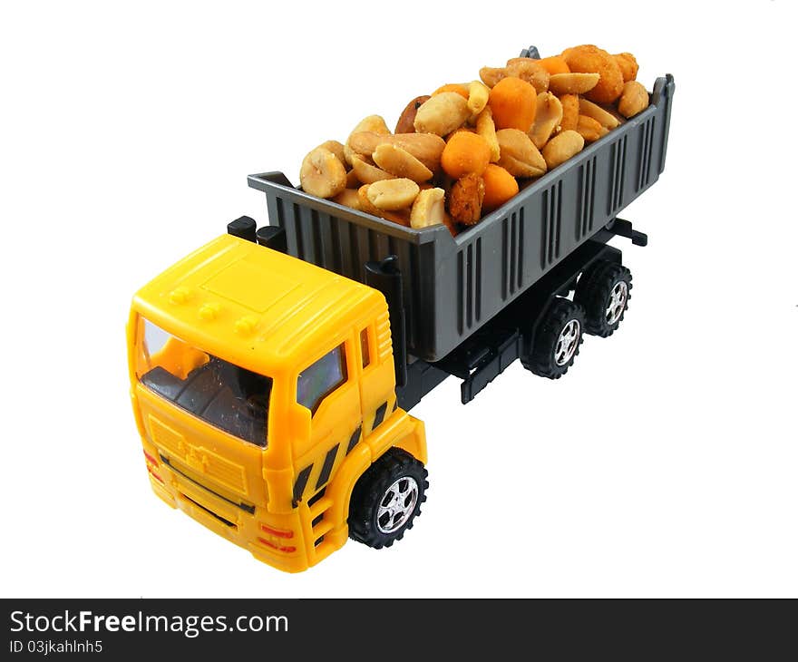 Nuts on a lorry on white background. Nuts on a lorry on white background