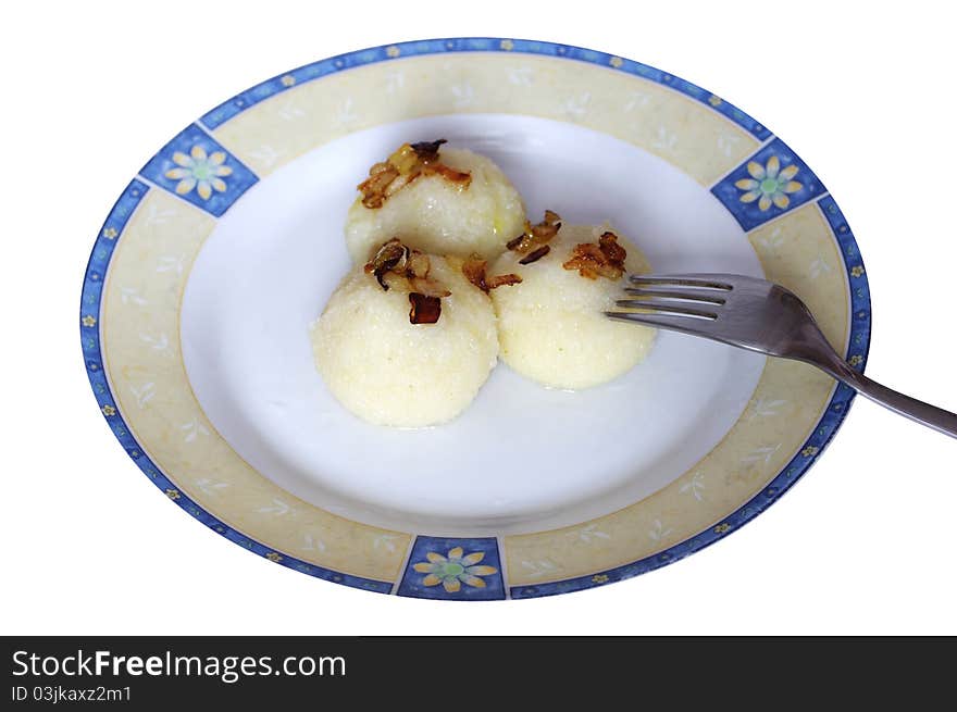 Kind of noodles on plate on a white background