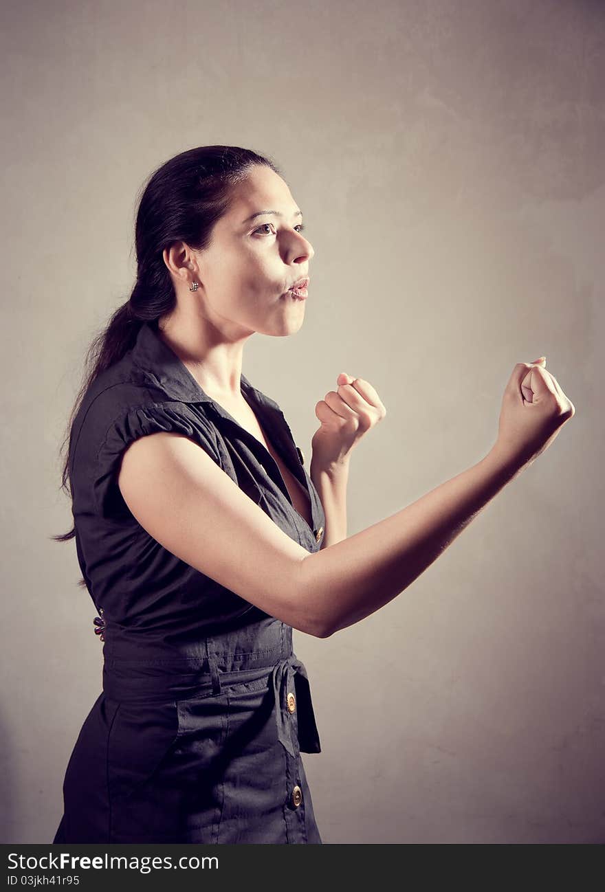 Indian female on martial arts practice