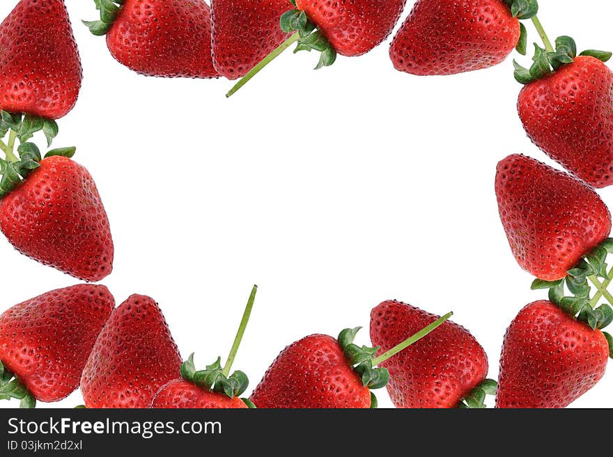 Several strawberries scattered around frame on white background. Several strawberries scattered around frame on white background