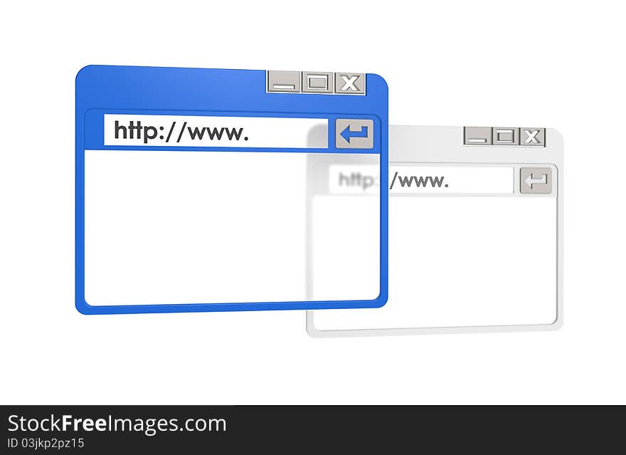 2 Browser Windows, one blue. Isolated on white. 2 Browser Windows, one blue. Isolated on white