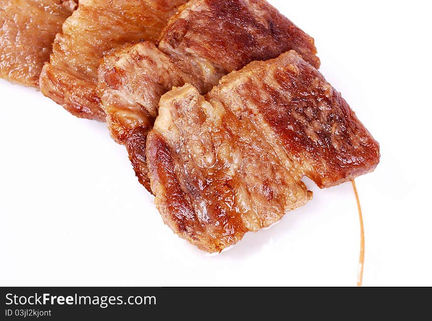 Fried steak on a white background