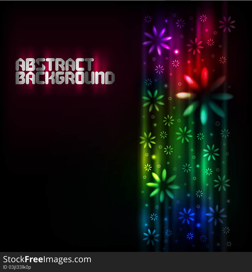 Abstract colorful glowing dark floral background. Abstract colorful glowing dark floral background