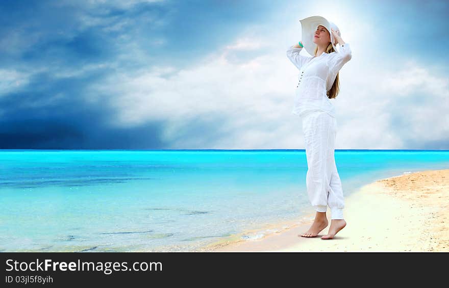 Women on the sunny tropical beach