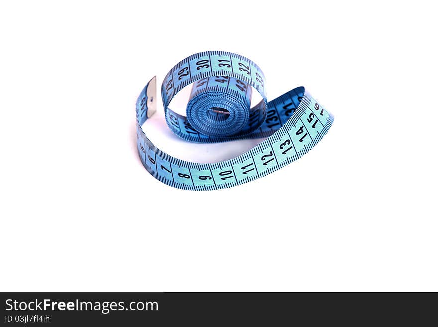 A blue measuring tape isolated. A blue measuring tape isolated