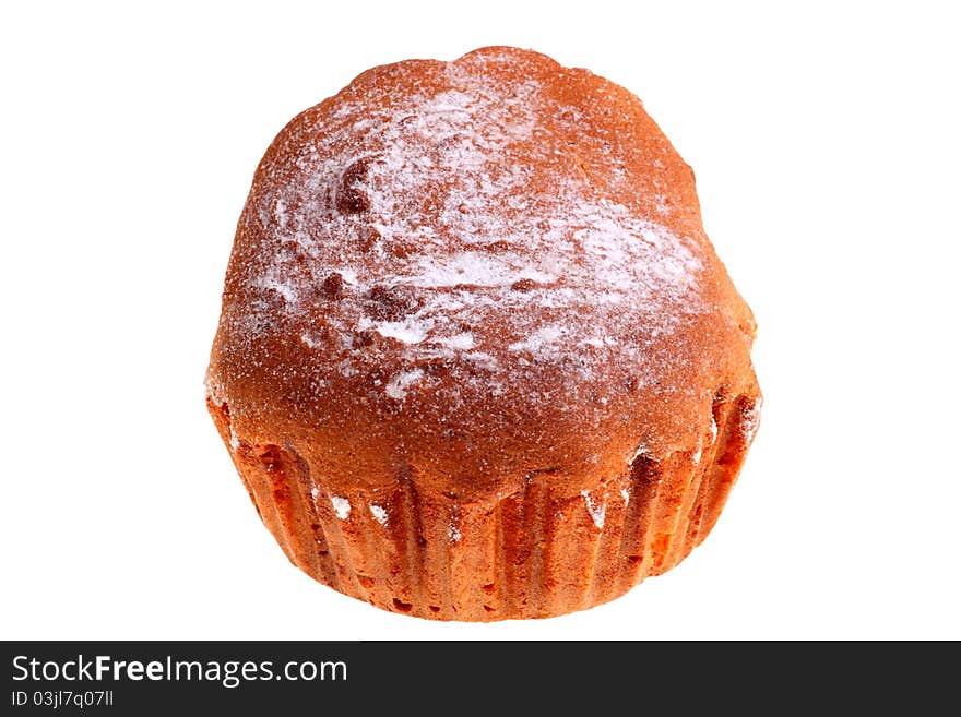 Fresh baked muffin with sugar isolated. Fresh baked muffin with sugar isolated