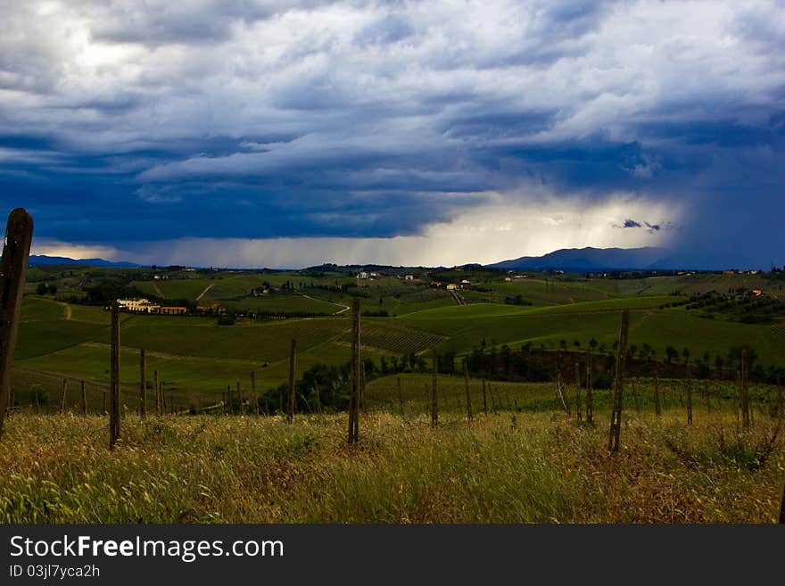 A moving spring thunderstorm over tuscany hills near Florence. Shot taken on may 2011. A moving spring thunderstorm over tuscany hills near Florence. Shot taken on may 2011