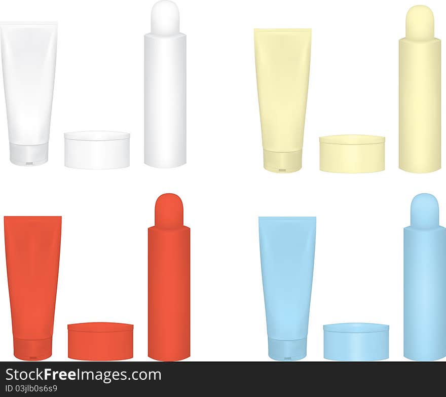 Cosmetics packages in different shapes and colors