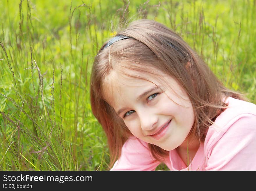 Portrait of smiling girl of eight years, outdoor. Portrait of smiling girl of eight years, outdoor