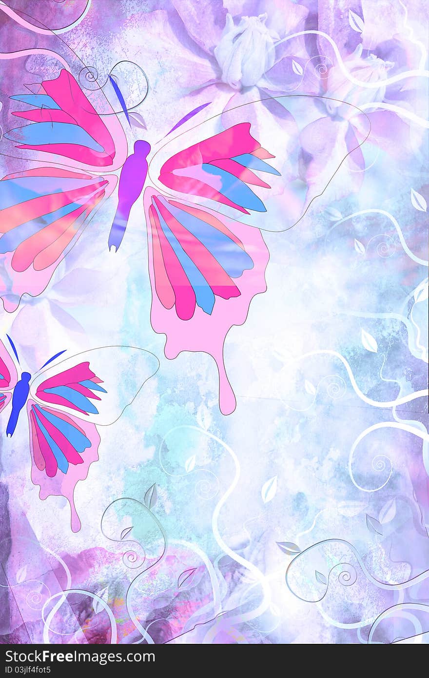 Beautiful grungy background with butterfly and swirls. Beautiful grungy background with butterfly and swirls