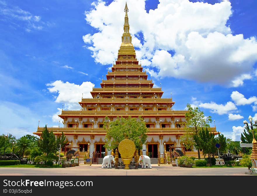 Golden pagoda at the temple,Khonkaen in thailand