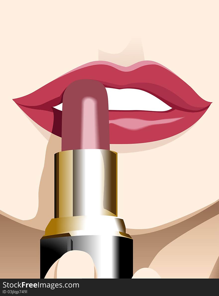 Vector of woman applying a lipstick on her lips. Vector of woman applying a lipstick on her lips