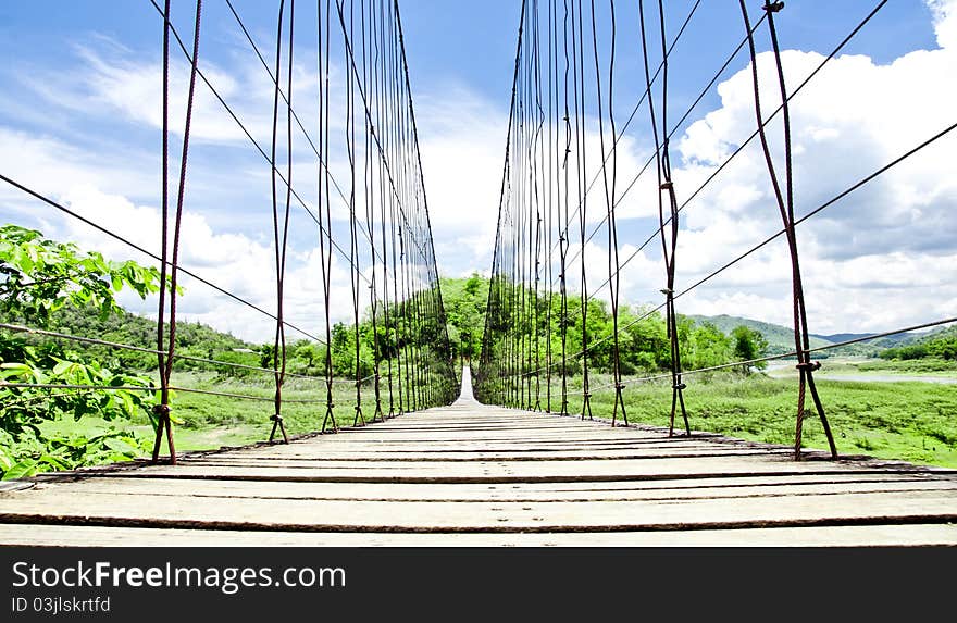 The scene of Thailand about Rope Bridge at Kaengkrachan Dam