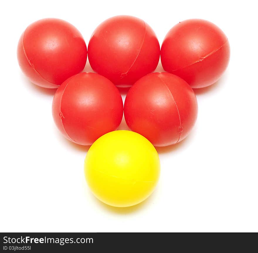Red and yellow plastic balls from children's small town
