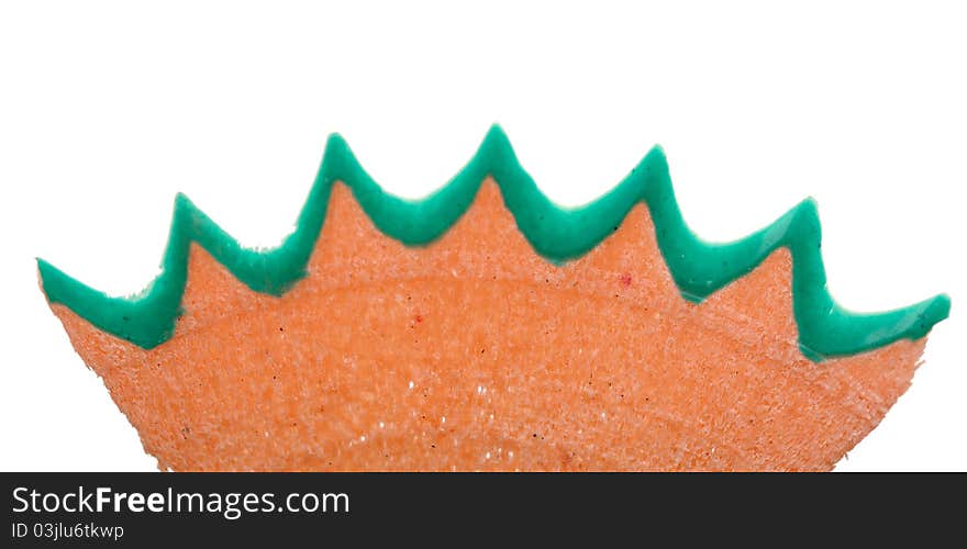 Closeup crayon shavings on white background