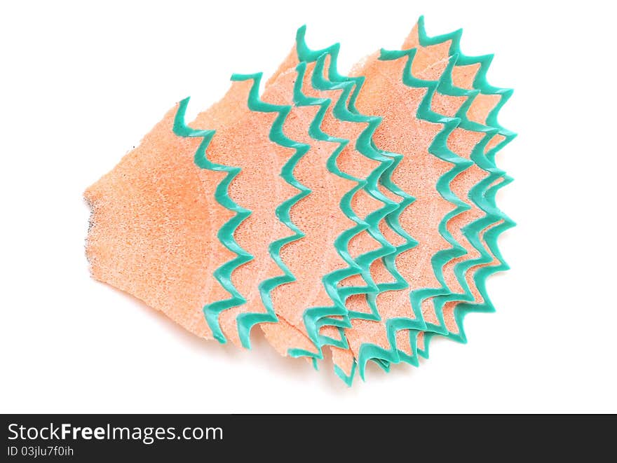 Crayon shavings on white background. Set