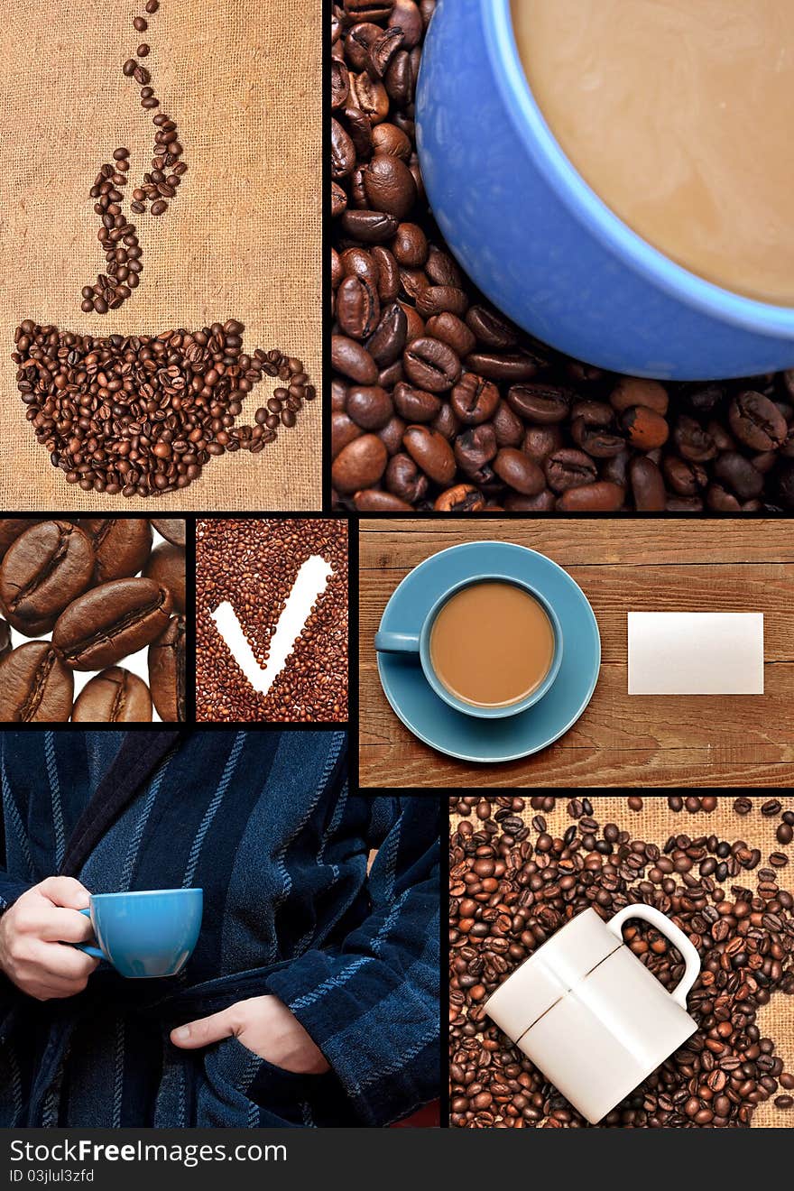 Collage of images with coffee. Collage of images with coffee.