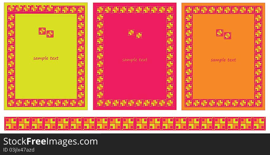 Colorful decorative frames on different background useful for flyers, menu-cards, covers, greeting-cards,invitation cards etc. Colorful decorative frames on different background useful for flyers, menu-cards, covers, greeting-cards,invitation cards etc