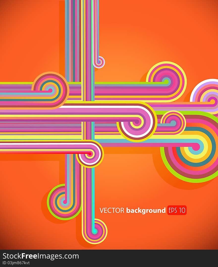 Abstract lines with orange background. Vector art