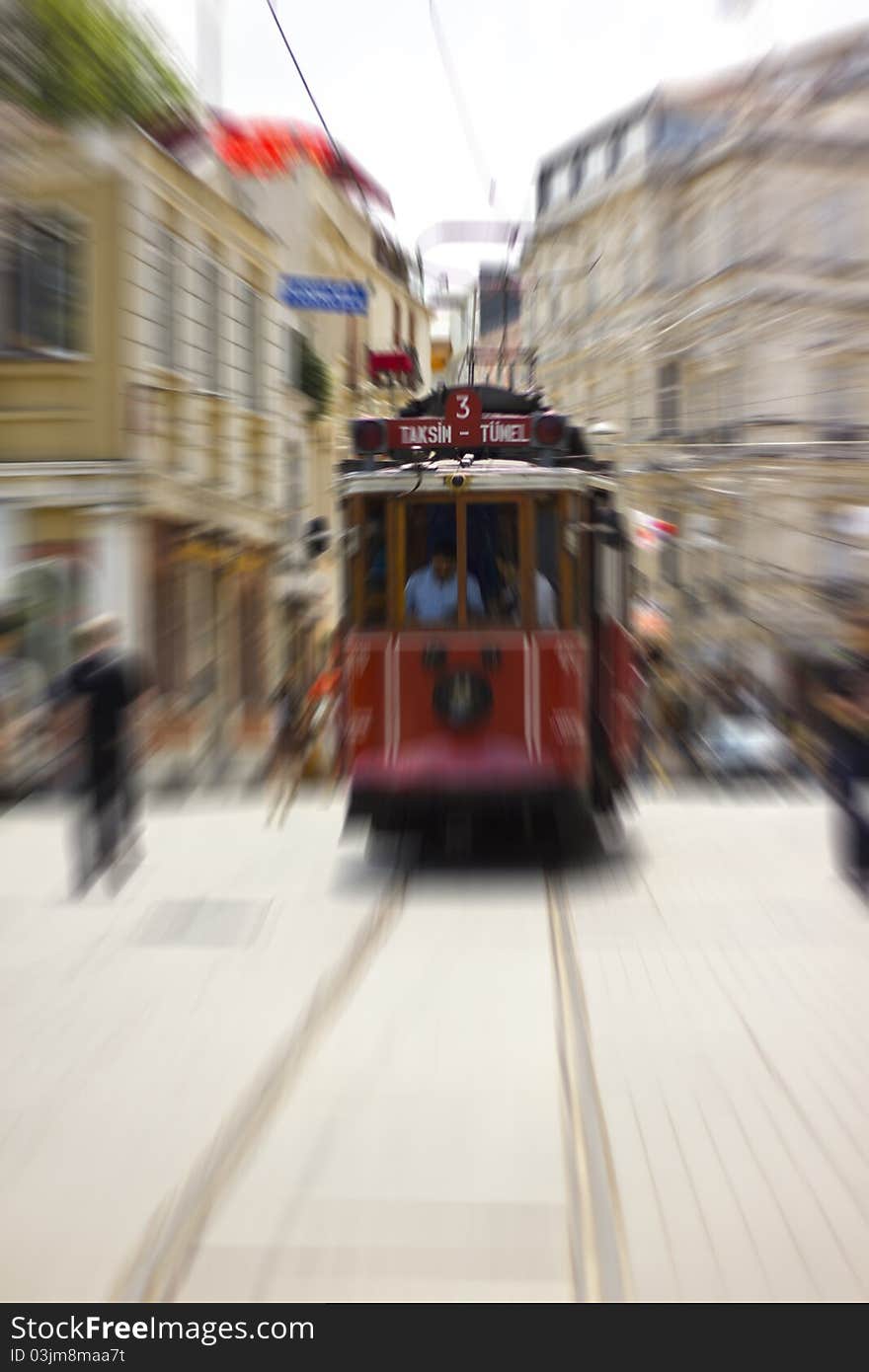 A tram in Istanbul en route to her destination. A tram in Istanbul en route to her destination