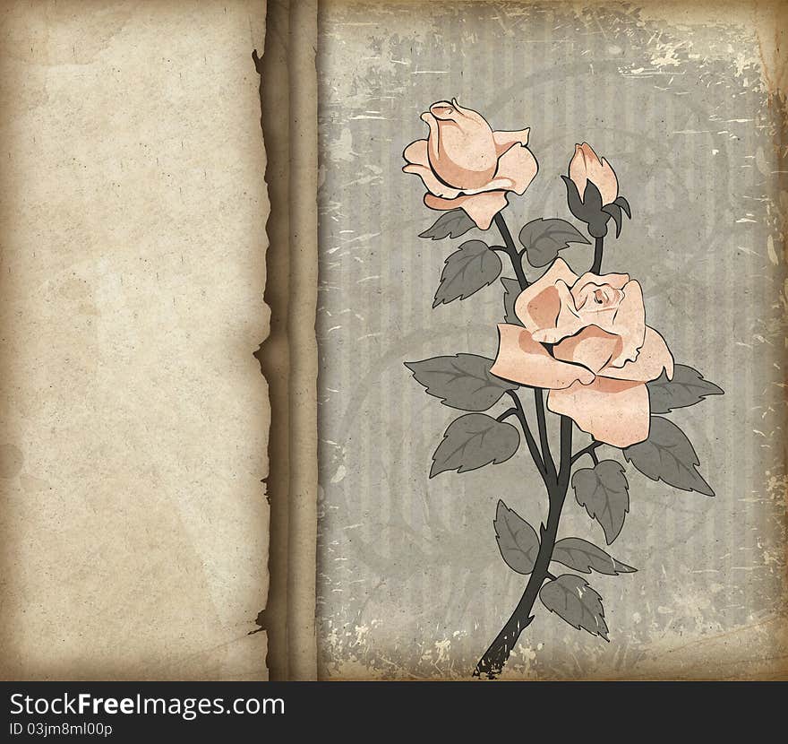 Greeting card with drawing of pink rose