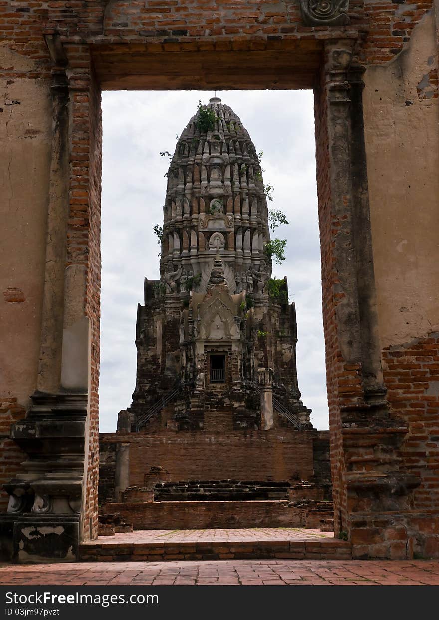 Ancient ruinous temple on frame in Ayutthaya Thailand. Ancient ruinous temple on frame in Ayutthaya Thailand