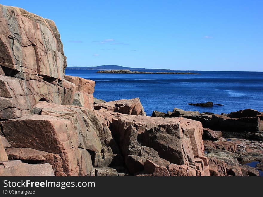 Rugged rocky atlantic coastline of the beautiful park in Maine, USA - Acadia national park. Rugged rocky atlantic coastline of the beautiful park in Maine, USA - Acadia national park