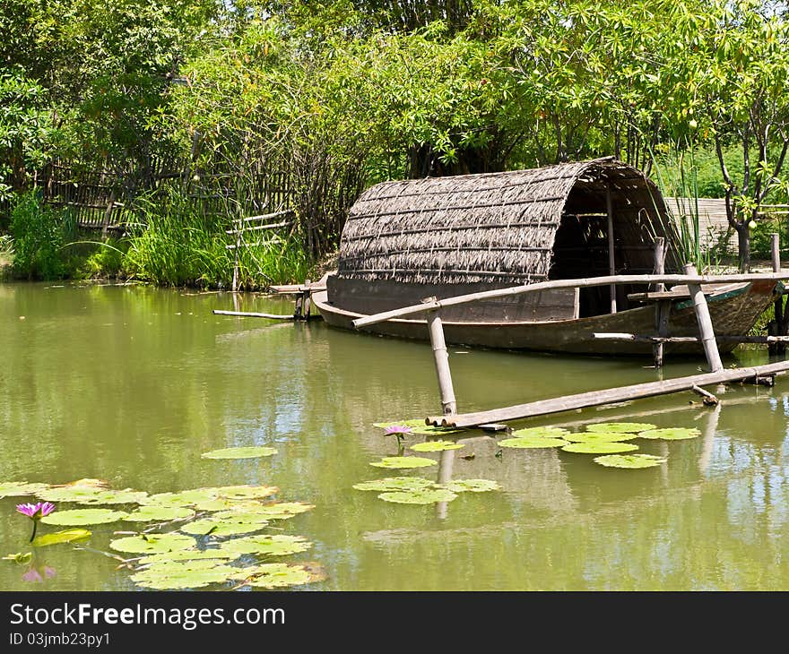 Punt in local pond, countryside of Thailand. Punt in local pond, countryside of Thailand