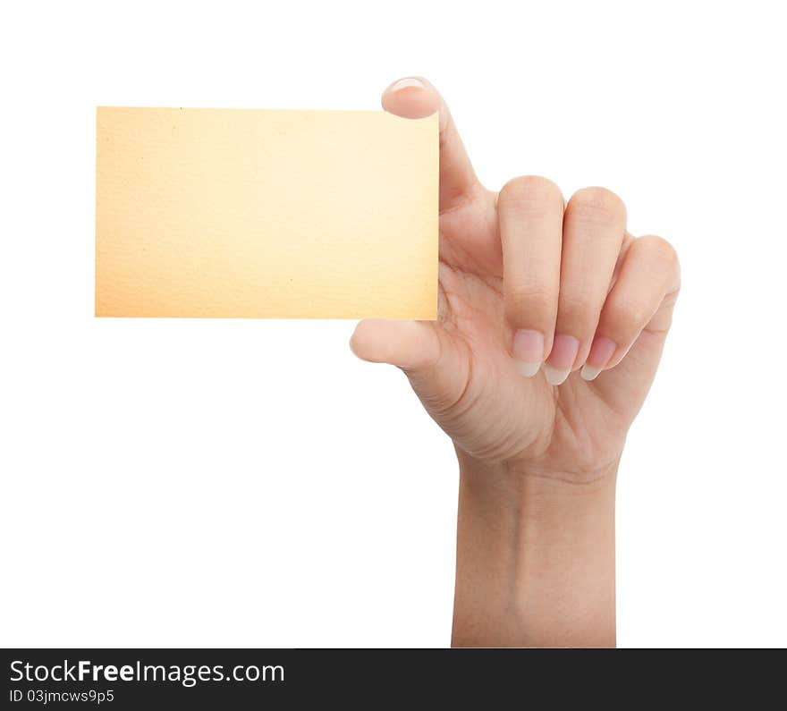 Isolated: card blank with hand on white backgroud