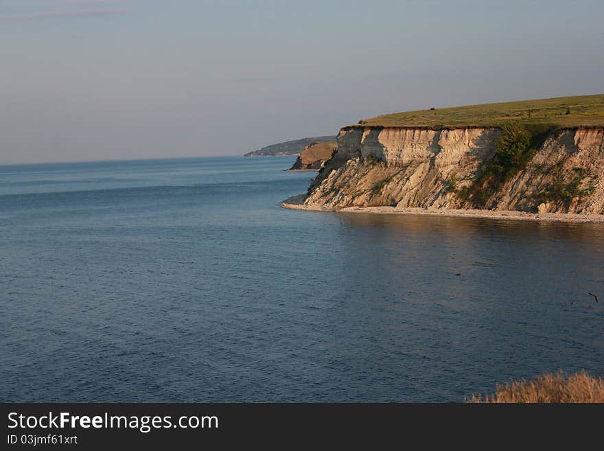 Landscape Nature Summer Grass Green Blue Clear Day Volga Water. Landscape Nature Summer Grass Green Blue Clear Day Volga Water