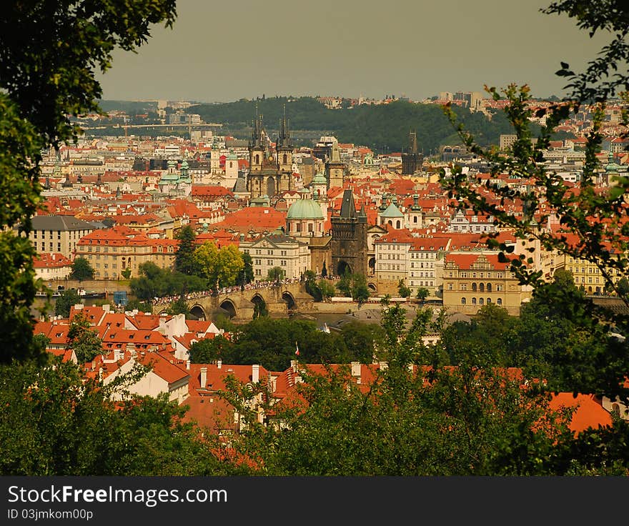 Prague, city centre at dusk