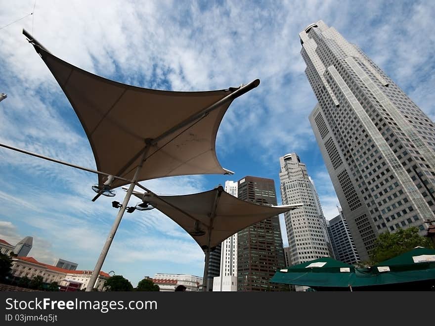 Modern skyscrapers at singapore river bank