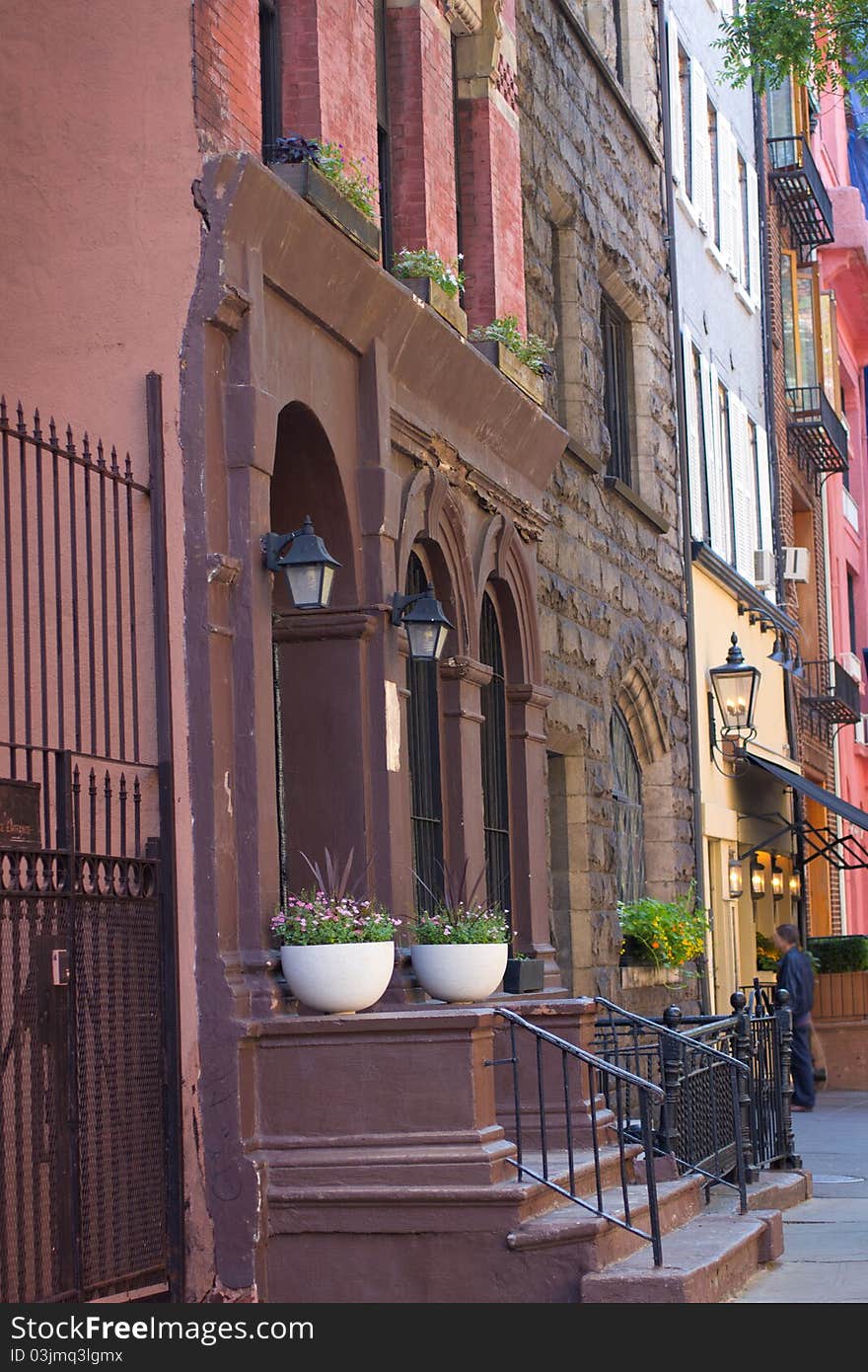 Street scene of NYC brownstones. Street scene of NYC brownstones