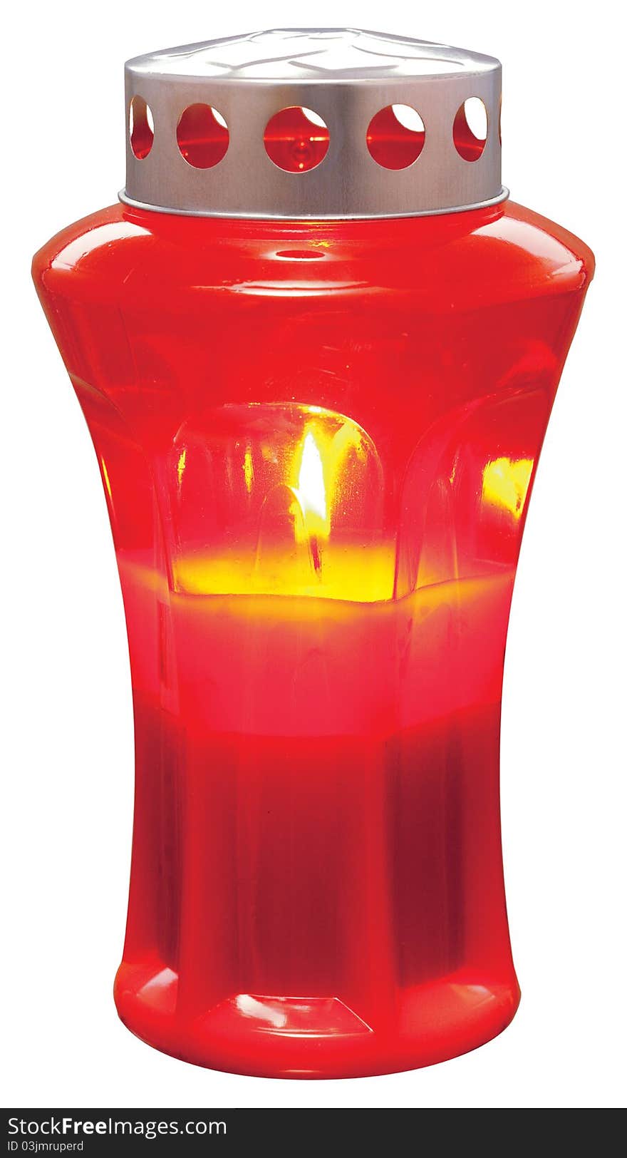 Red candle for grave with flame