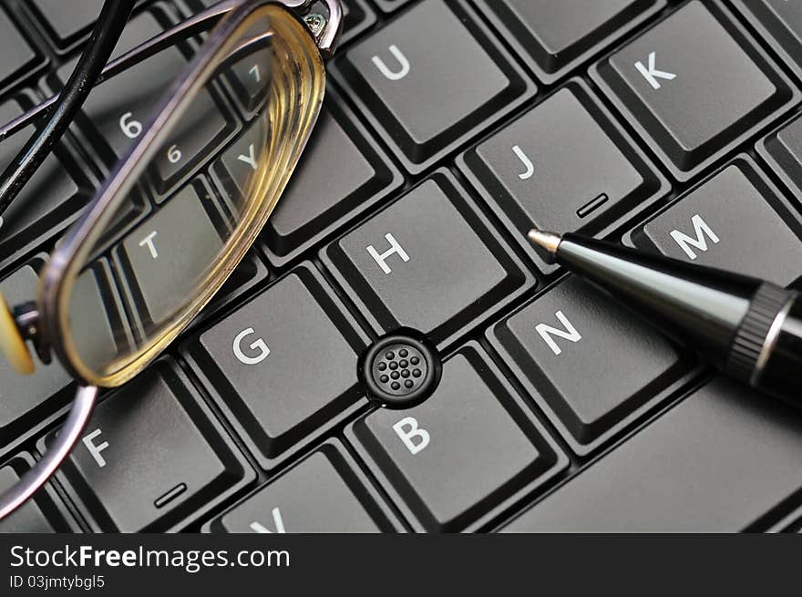 Keyboard, Glasses And Pen