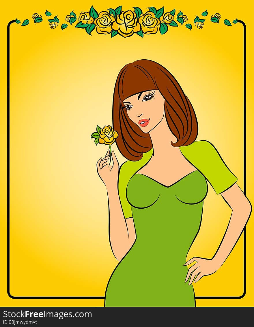 Beautiful girl with flower.illustration for a design