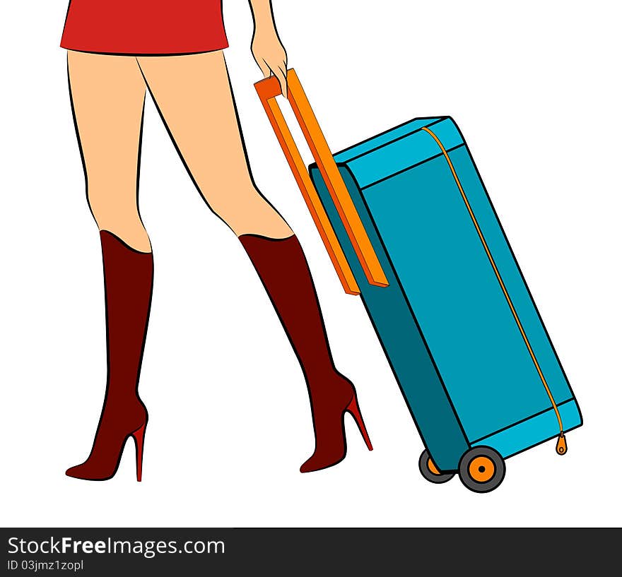 Female Feet With Suitcase