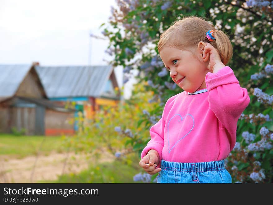 Pretty embarrassed girl in the countryside. Pretty embarrassed girl in the countryside