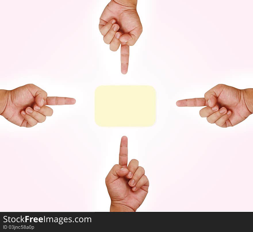 Four Hands Pointing To Button