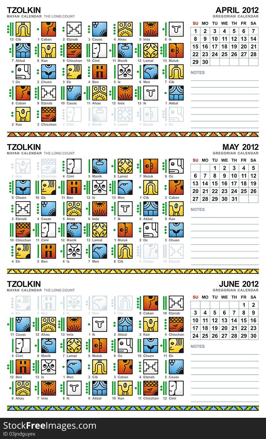 Mayan calendar, April-June 2012 (American)