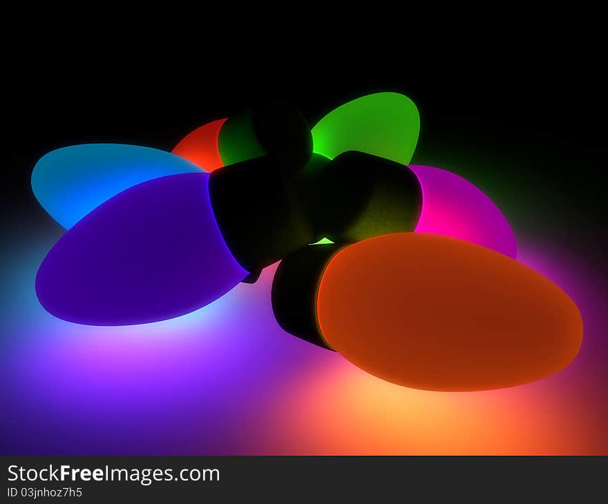 Multicoloured and glowing neon lamps in a dark atmosphere. Multicoloured and glowing neon lamps in a dark atmosphere.