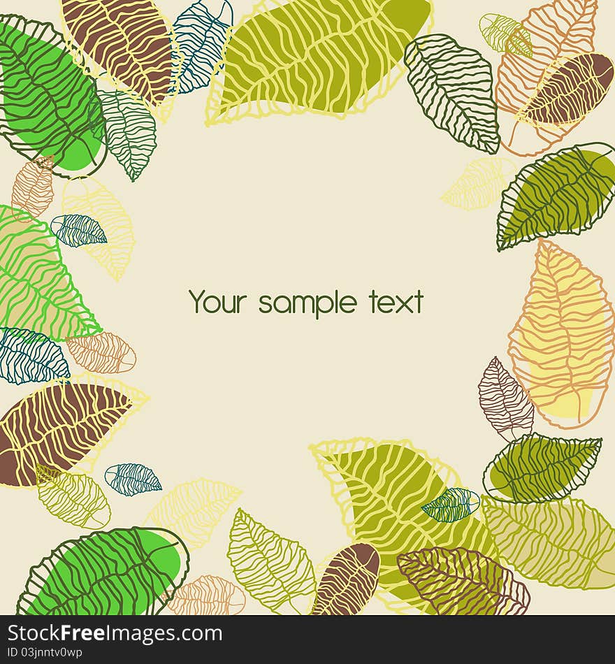 Abstract light background with green hand drawn leafs. Abstract light background with green hand drawn leafs