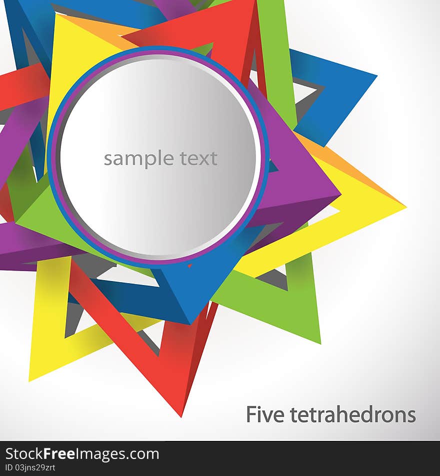 Five tetrahedra on a white background. Five tetrahedra on a white background